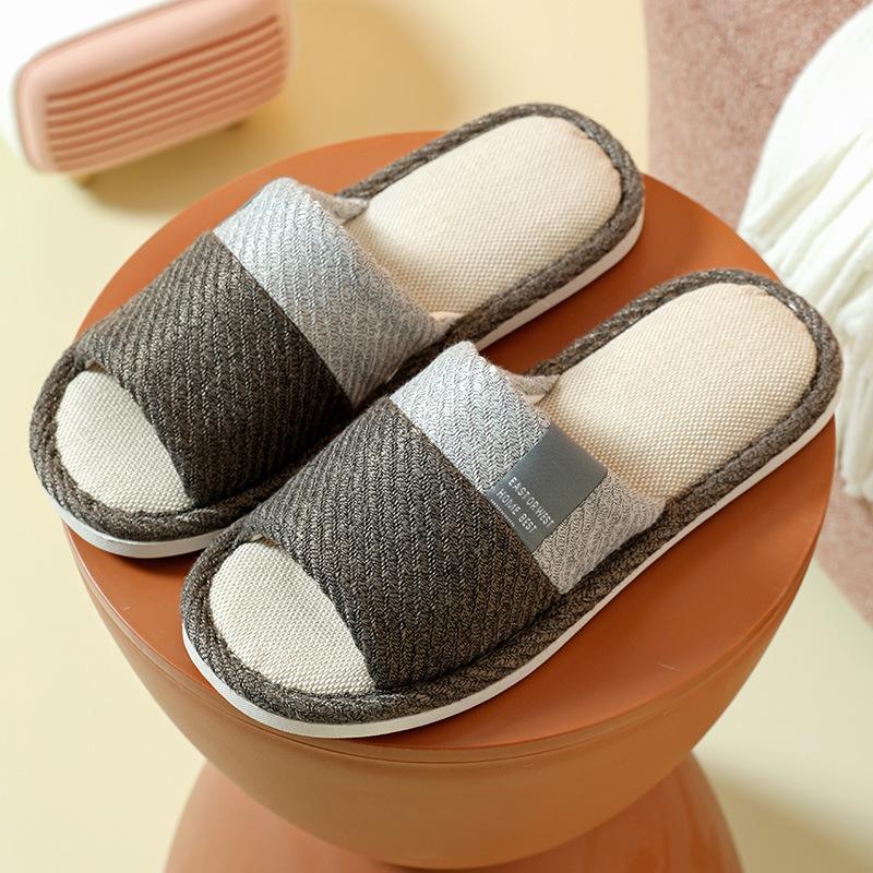 

2 ШТ. Домашние льняные тапочки Мягкая подошва Бесшумные Дышащие туфли Весенние Хлопковые и льняные тапочки для всех сезонов Противоскользящие для дома 2025 40-41 кофейный
