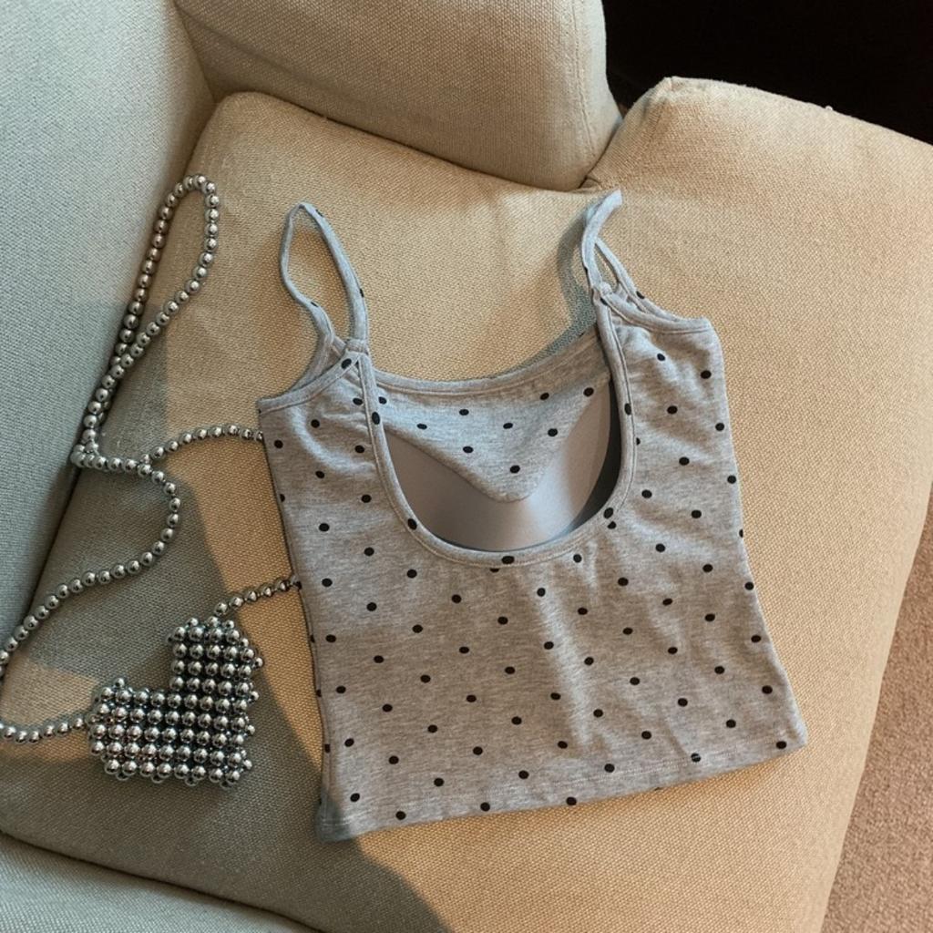 Fashionable Polka Dot with Chest Pads, Strappy Vests, Women's, Backless, Beautiful Back, Outerwear, Anti-glare, Inner Layer with Chest Wrap, Top