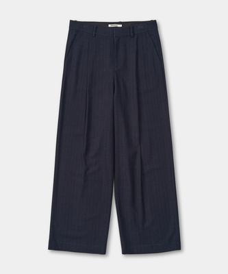 EXCONTAINER Classic One-Pleat Pinstripe Trousers (Navy)