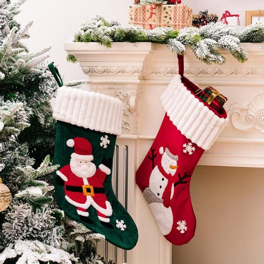 Hanging Santa Socks Reusable Candy Holder Modern Embroidery Christmas Stocking Children