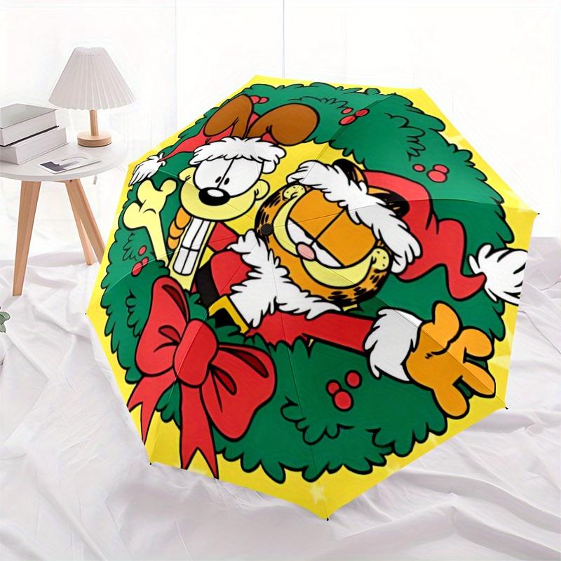 1pc Garfield Pattern Automatic 3-Fold Umbrella, 8 Iron Frames, High-Value Folding Umbrella, Suitable for Office, Travel and Outdoor Adventur