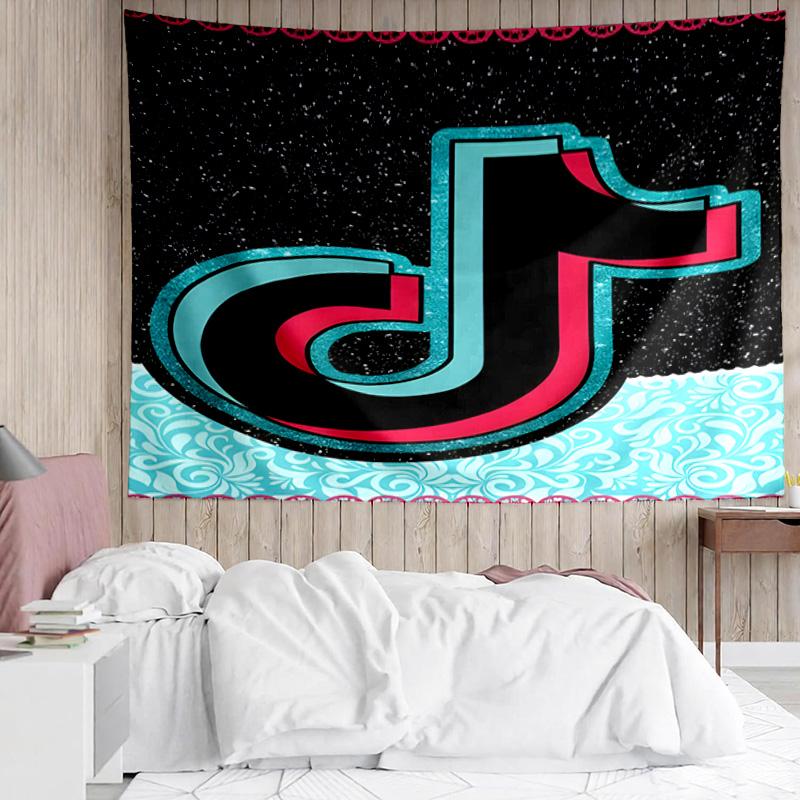 1PC Neon Tik-tok Logo Art K-pop music group Tapestry Accessories for Bedroom,Livingroom, dormitory Room Wall Decor Fan Birthday Gifts