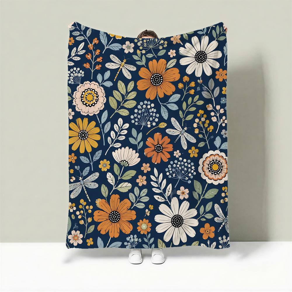 VintageDarkBlueFloralDitsy Throw Lightweight g Flannel Blanket Soft Skinfriendly for Summer Cooling