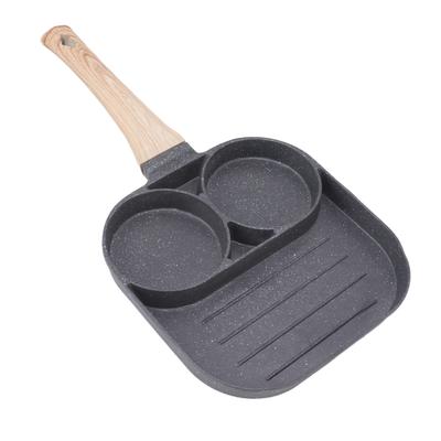 Äggstekpanna 2 Runda Koppar 3 Sektioner Non-Stick Frukoststekpanna med Trähandtag för