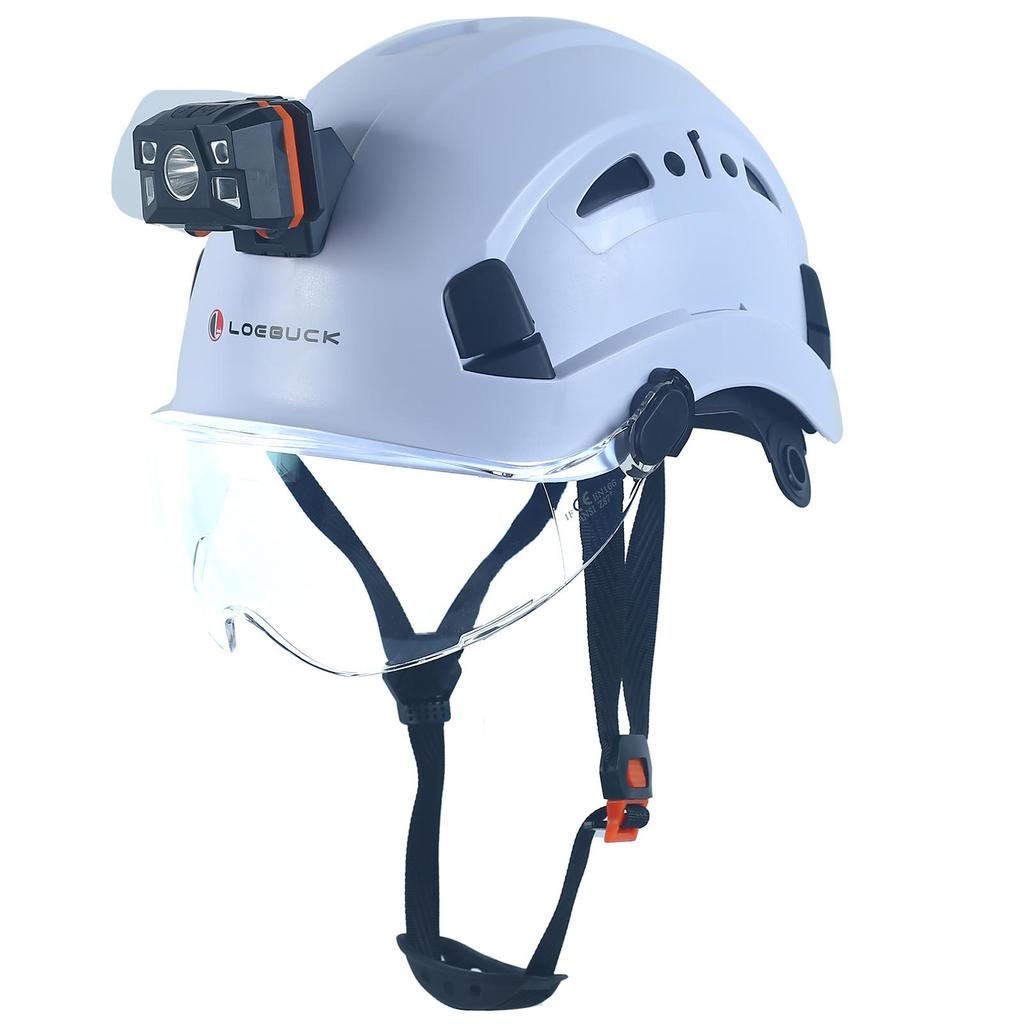 LOEBUCK Safety Helmet with Goggles & LED Headlight, Industrial Hard Hat for Construction Work 53-64cm