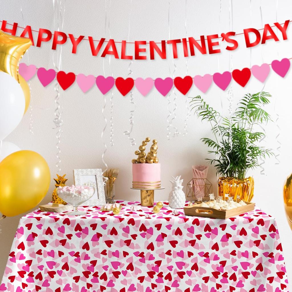 Gatherfun Valentine's Love 3-Pack Tablecloths: Waterproof & Disposable Plastic Covers, 54x108, Romantic Heart-Themed Decorations for Memorable Party