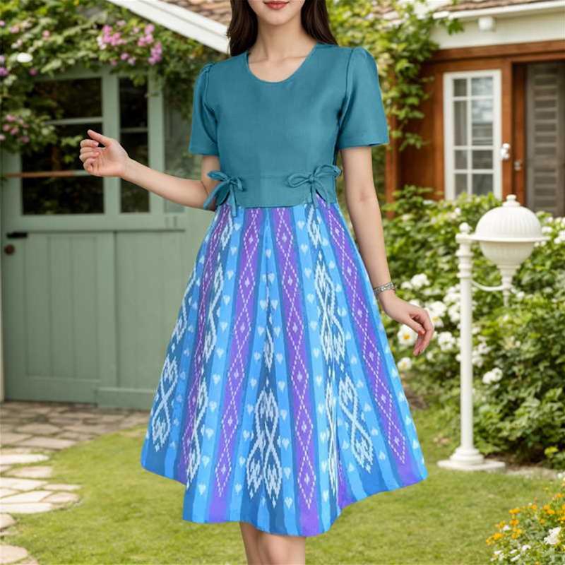 

ZANZEA Женское летнее повседневное платье в стиле пэчворк с круглым вырезом и коротким рукавом S