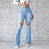 Spring and Summer Ripped Jeans Femininity Commuting Legs Long Flared Pants