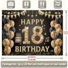 2D Classic 18th Birthday Backdrop, Black Gold Balloon & Star Decor Banner