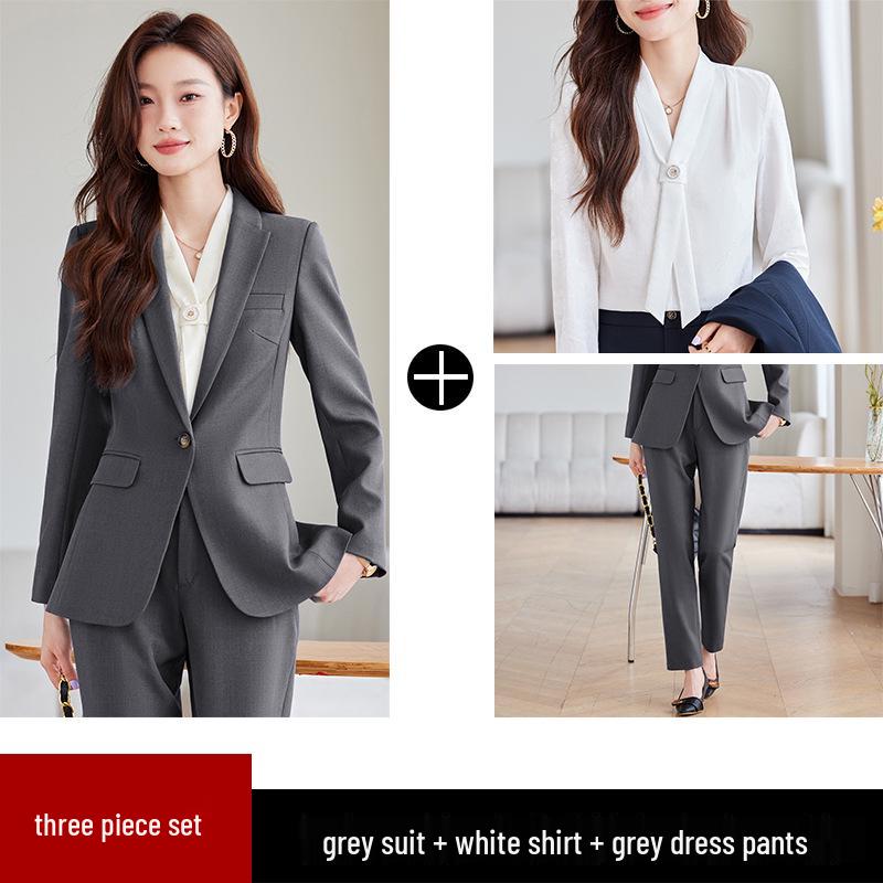 2024 Women's Gray Professional Suit Set - Spring/Autumn High-End Jacket for Workplace, Commute, or Interview