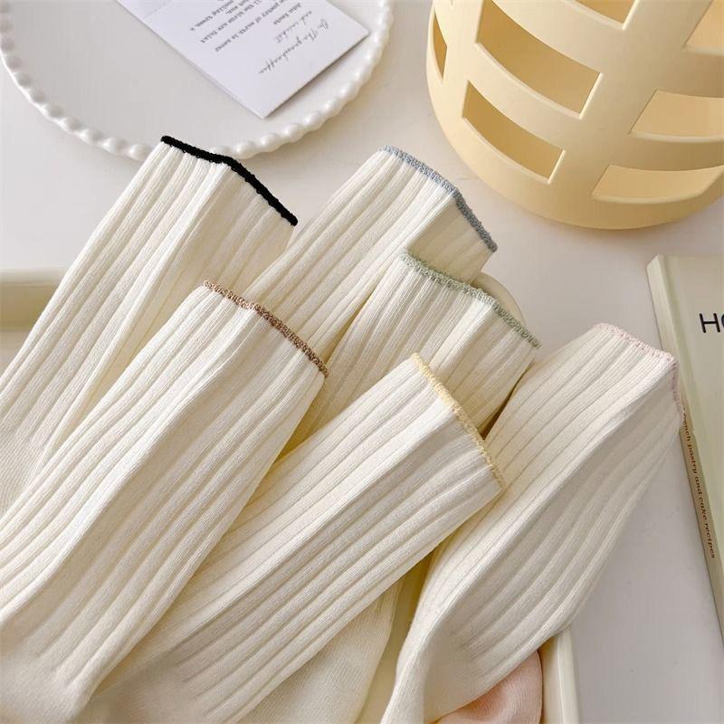 Cream Socks Women Korean Style Simple Solid Color Women Socks Japanese  Harajuku School Girls Knitting Cotton Long Socks