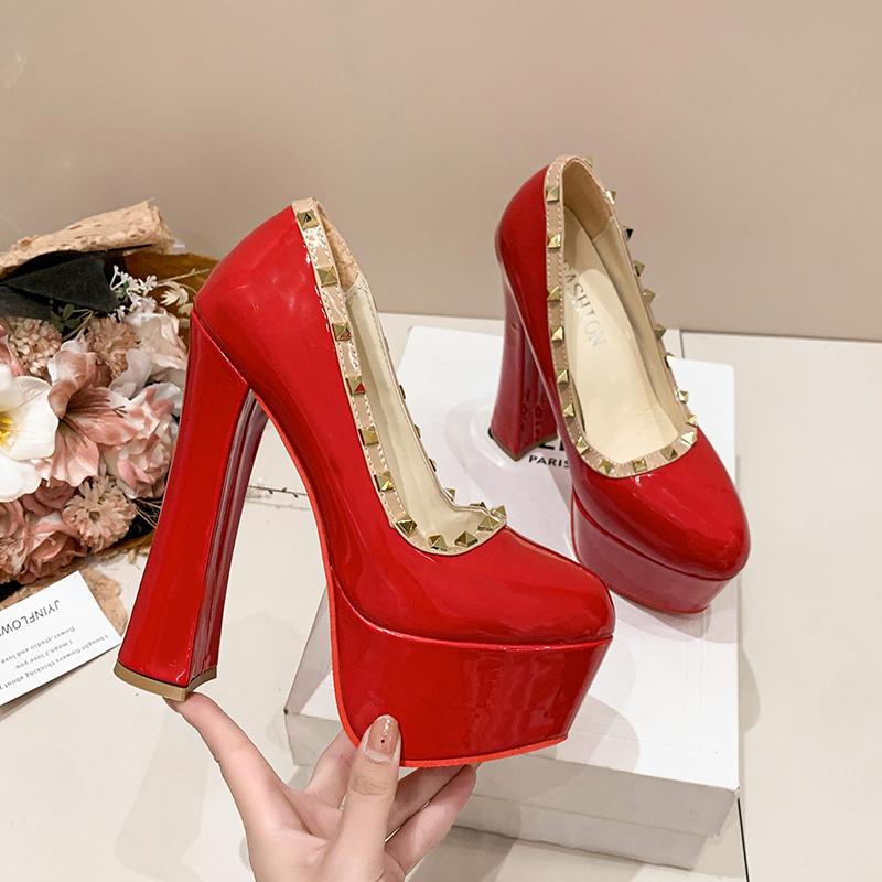 

Mary Jane High Heels Wedding Shoes Small Heightened Block Heel Women s Singles 35 красный