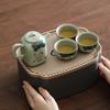 Hand-Painted Teapot, One Pot, Three Cups, Ge Kiln Ice Crack Glaze, Ceramic Kung Fu Tea Set, High-End Travel Storage Gift Box