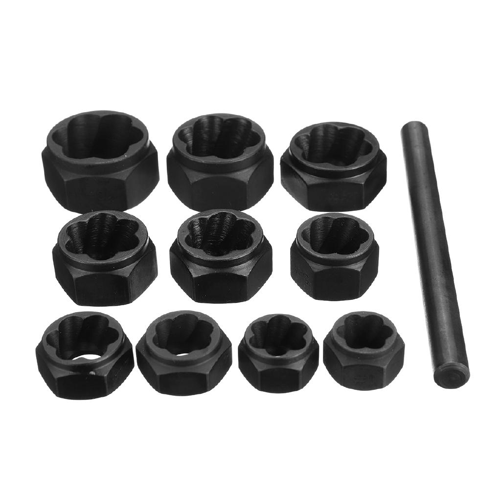 Black (9-19mm)  Broken Bolt Removal Kit 10pcs Damaged Nut Bolt Remover Stud Extractor Set Metric New