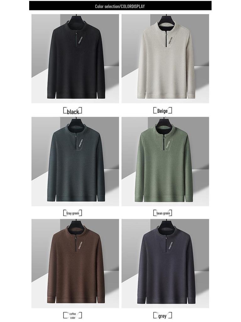 Men's Mid-Age Versatile Plus Velvet Hoodie - Cross2025 Autumn/Winter Pullover with Zipper Collar