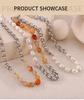 Elegant 18k Gold-Plated Titanium Necklace: Natural Stone, Pearl Beads & O-Chain