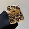 Gold Lip Leopard Print Gold Metallic Paint Glass Phone Case For iPhone 11 12 13 14 15 16 17 Pro Max 15 14 Plus 17 Air 16E Cover