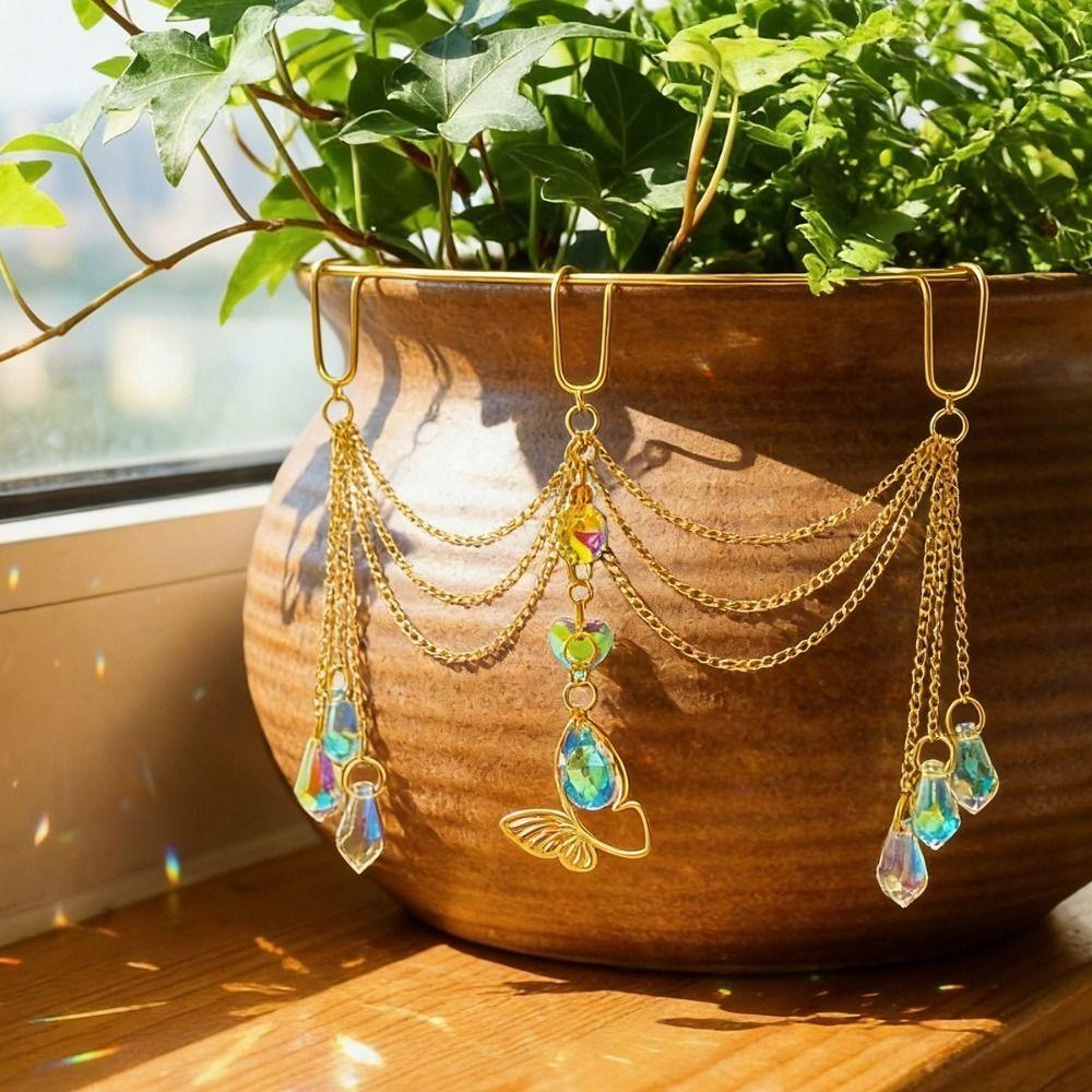 Reflective Flower Pot Crystal Sun Catcher Butterfly Design Hanging Pot Crystal  Bonsai