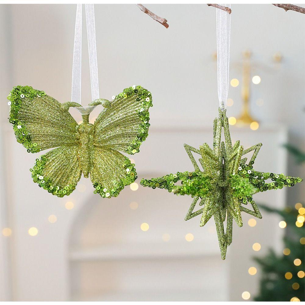 Elk Snowflake Butterfly Star Garland Christmas Merry Hanging Decoration Red Gold Glitter Christmas Ornaments Plastic