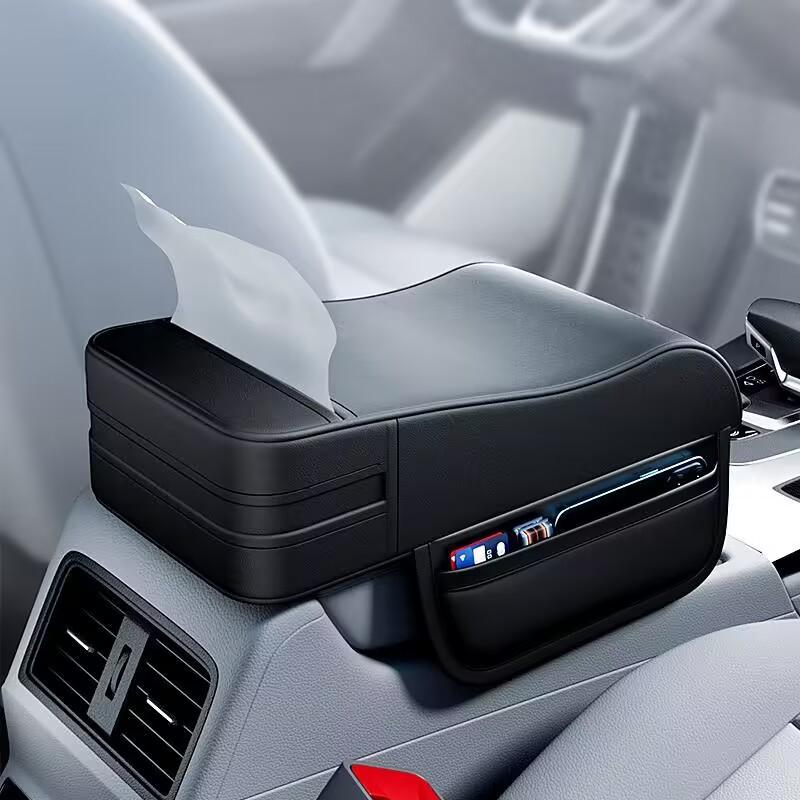 Car Center Armrest Box with Tissue Holder Armrest Cover Height Pad Universal Central Elbow Rest Support Leather Auto Armrest Cover One Size чёрный