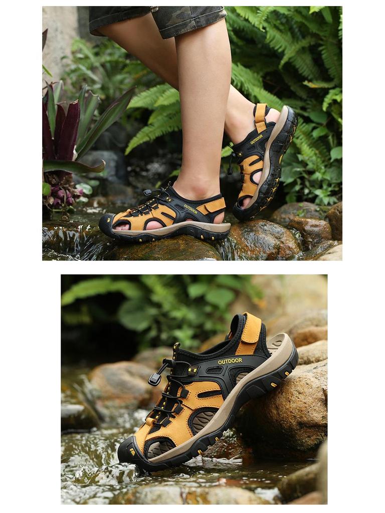 Men's Large Size Durable Handmade Leather Beach Sandals