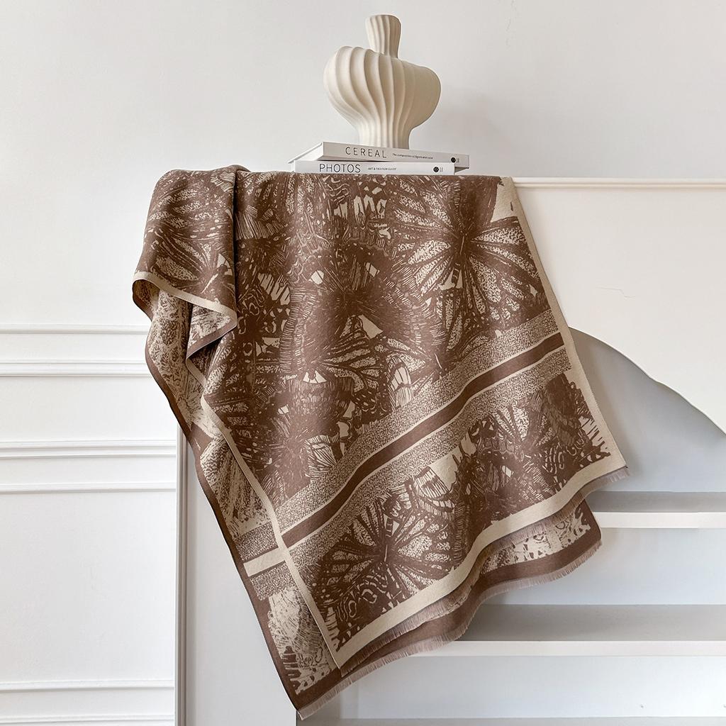 Retro Trees Autumn And Winter Warm Scarves Women'S Air-Conditioned Room Imitation Cashmere Big-Name Style Shawl Scarf Thickened Outer Cover