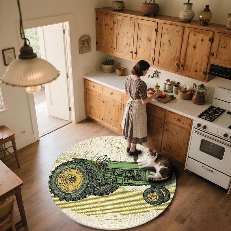 Farm Tractor Pattern Round rug,Carpet Rug for Living Room Bedroom Playroom ,Non-slip Floor Mat,Holiday Gifts and Birthday Gifts.