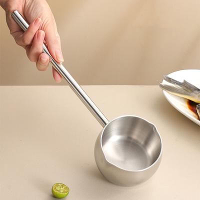 SUS304 Pouring Oil Spoon Long Handle Burning Oil Pot Kitchen Small Soup Pot Special Spoon for Oil Pouring Baking Coffee Tools