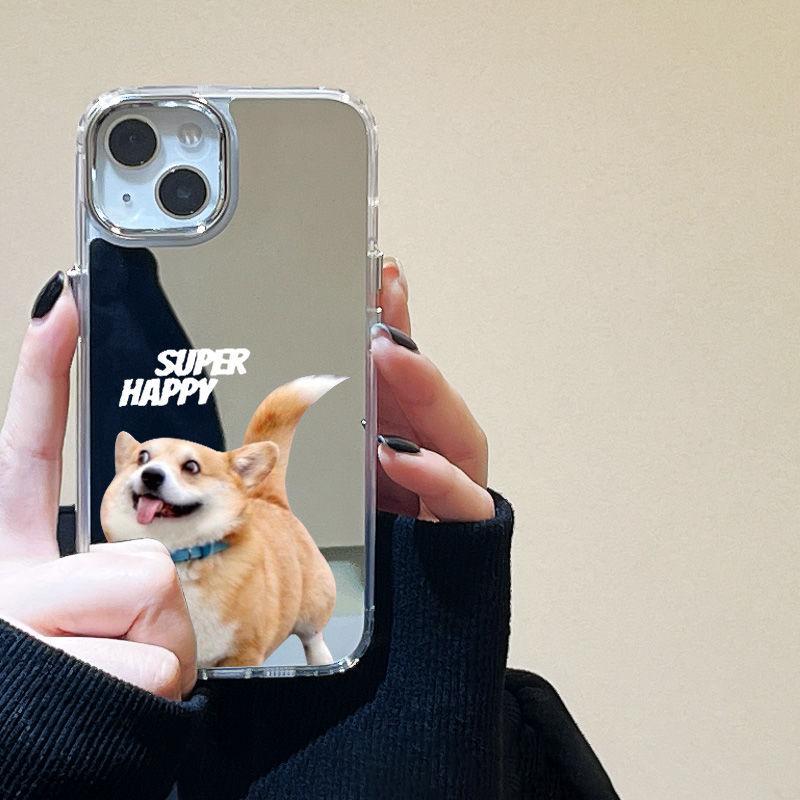 Miroir Corgi amusant pour coque de téléphone portable iPhone17 16pro boutons plaqués x Apple 14 tout compris 15 niche
