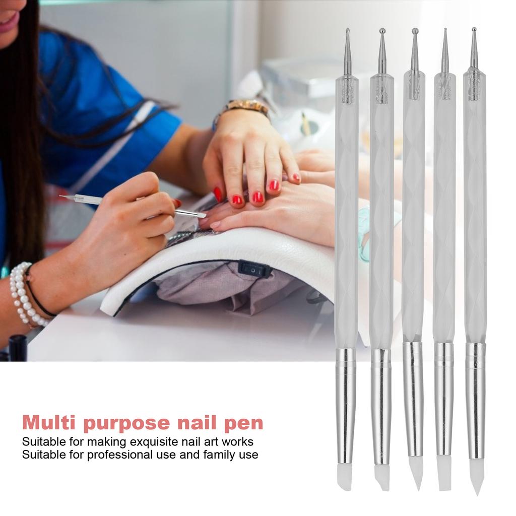 5pcs Nail Art Dotting Pen Dual Ended Nail Painting Pen Carving Pen with Acrylic Handle