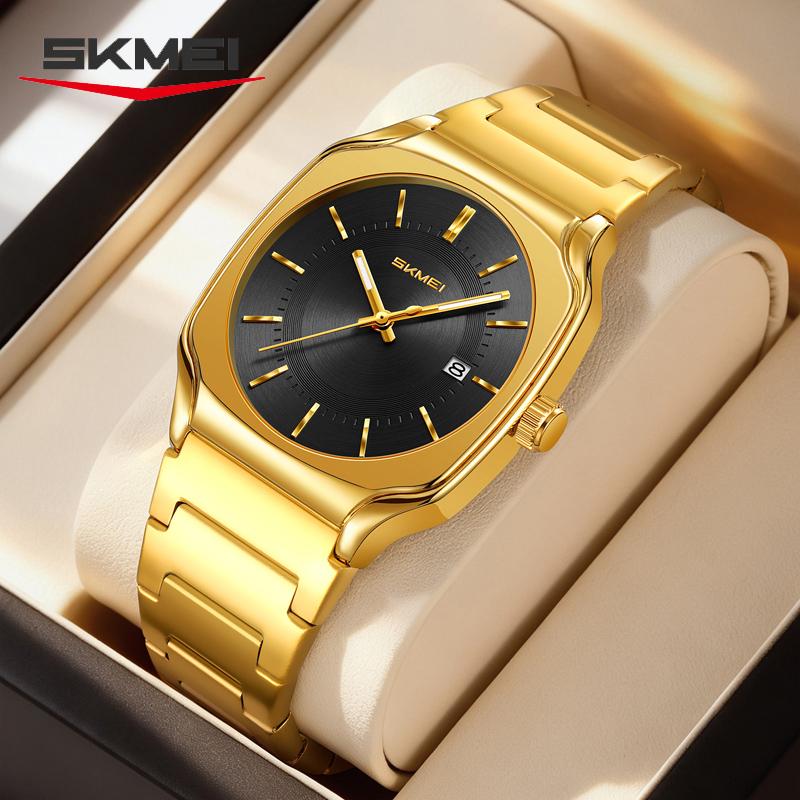 Skmei 9380 Classic High Quality Mens Quartz Watch Best Stainless Steel Band Waterproof Date Display Character Casual Hand Watch