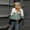 Women's Autumn and Winter New Loose Contrasting Color Spliced Zipper Hooded Long Sleeved Top for Women