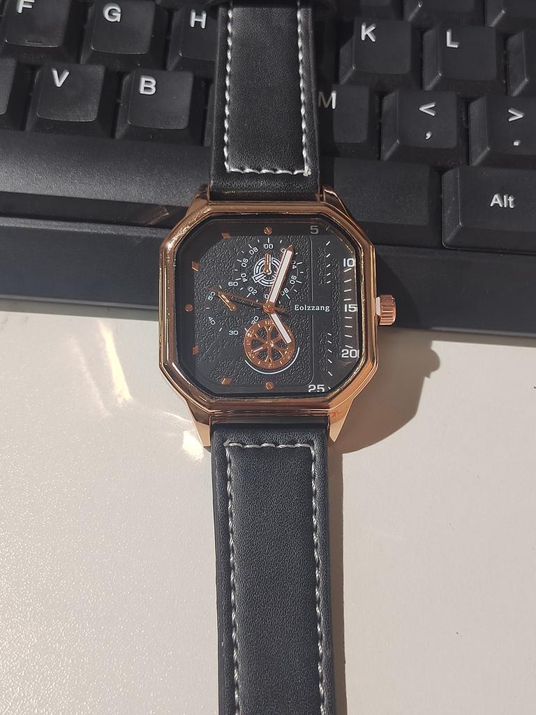 Men's Quartz Watches Alloy Dial Business Men Watch PU Leather Strap Square Sports Watch Cool Black Wristwatch for Man