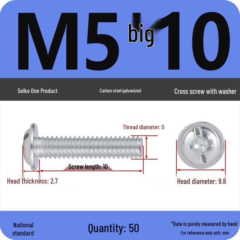 Galvanized Phillips Pan Head Screws with Washer, Sizes: M2-M6
