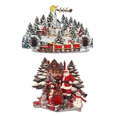 Christmas Greeting Card Paper Carving Christmas Cabin Santa Reindeer Holiday Card for Mantels Shelf Tabletop Display