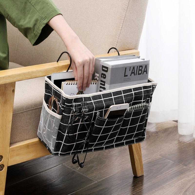 Large Capacity Storage Bag for Books and Remotes Cotton Linen Bedside Pocket Organizer Student Dormitory Accessories