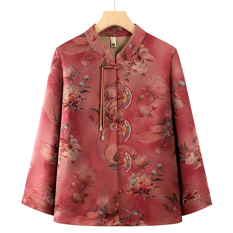 

Spring & Autumn Lightweight Jackets and Shirts for Seniors - New Chinese National Style for Middle-aged & Elderly Moms and Grandmas XL (90-105 lbs) красный