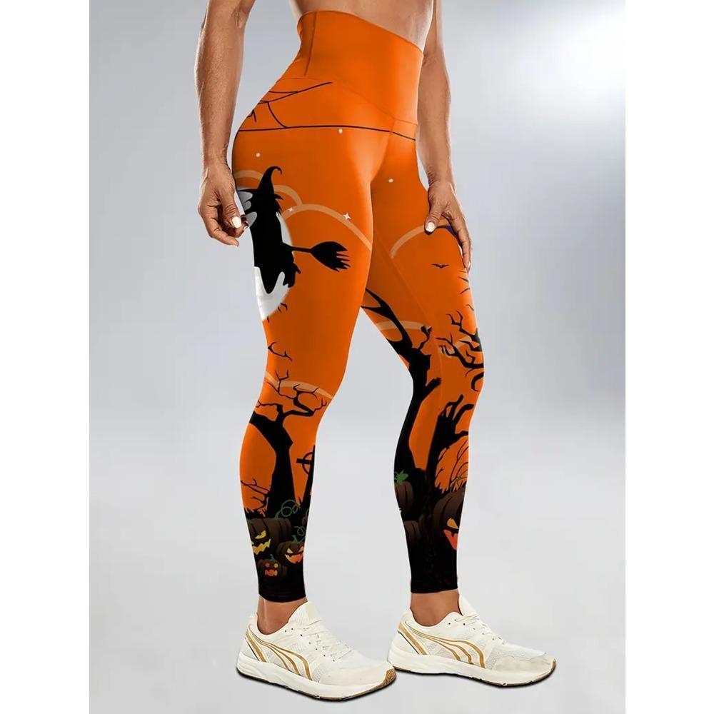 New Yellow Bat Halloween Print Yoga Pants Pumpkin High-Waisted Women's High-Stretch Leggings