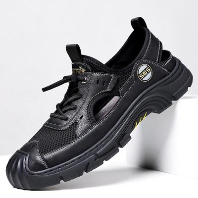 2024 Summer New Men's Handmade Online Leather Shoes Leather Shoes Men's Mesh Hollow Breathable Sports Sandals 1038