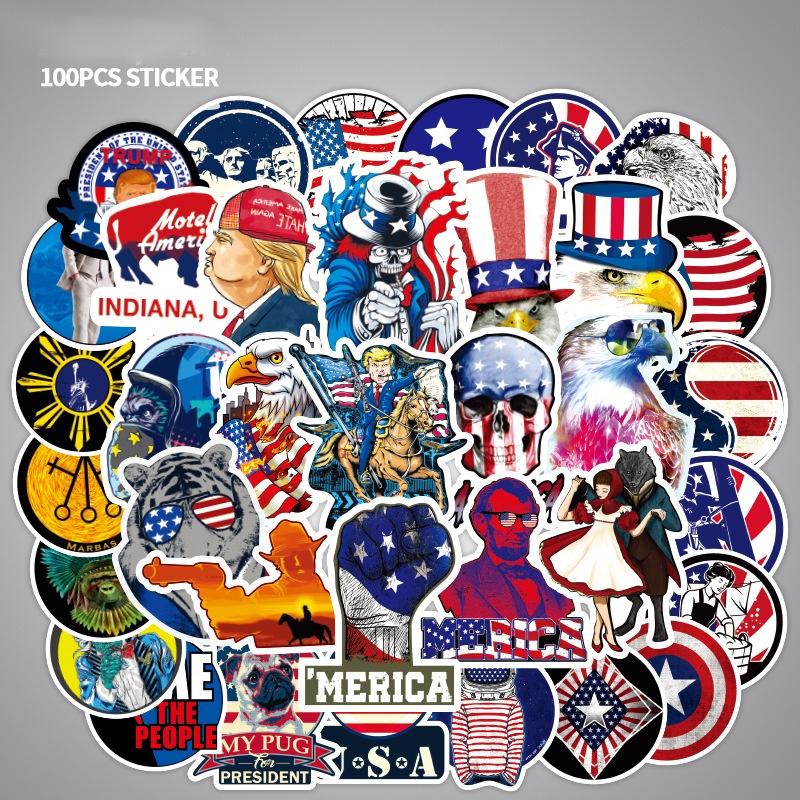 100pcs America Usa Flag Trump Stickers Laptop Bike Cars Waterproof Skateboard