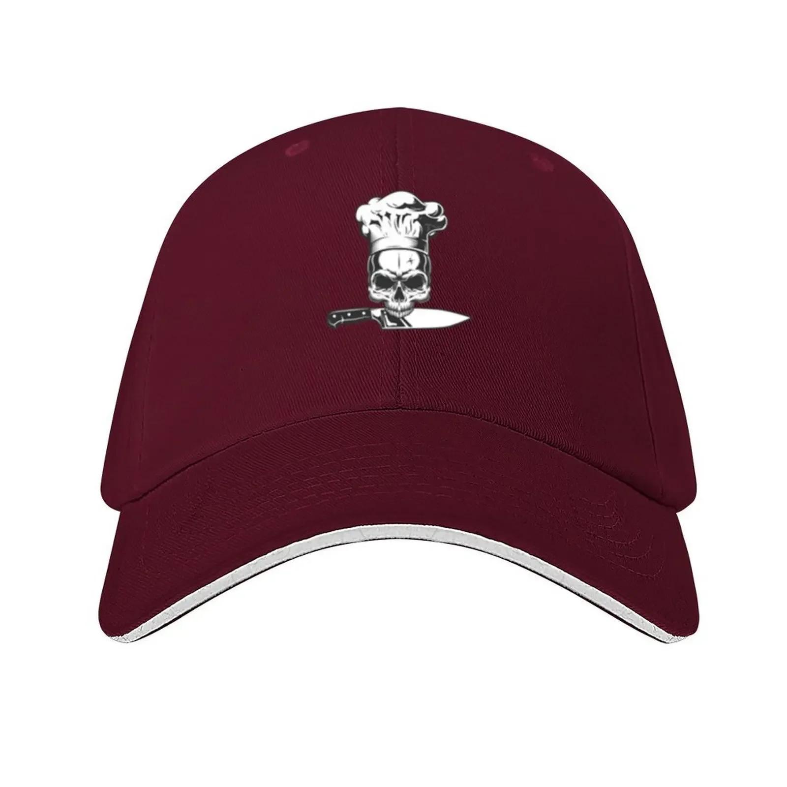Chef skull with knife Anthony Bourdain emblem and moto Baseball Cap Hood Trucker Cap Fashion Beach Unisexs Baseball Womens