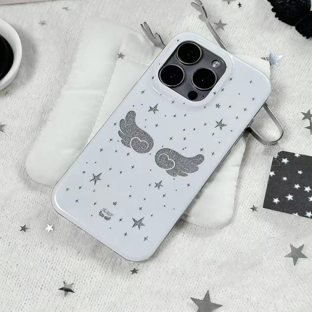 Korean Ins Star Wings Phone Case for Samsung Galaxy S26 S25 S24 S23 S22 S21 FE Ultra Plus 4G 5G Feather Texture Back Cover
