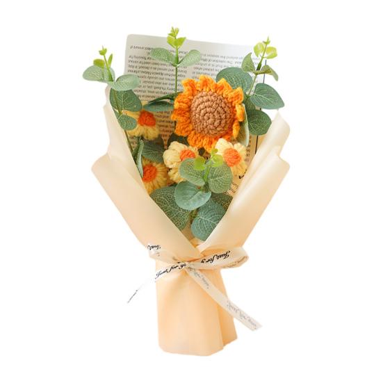 

Crochet Flower Bouquet with LED Light DIY Handcrafted Knitting Sunflower Ornament Yarn Floral Decoration Mother s Day Birthday Gift With Light шампанського