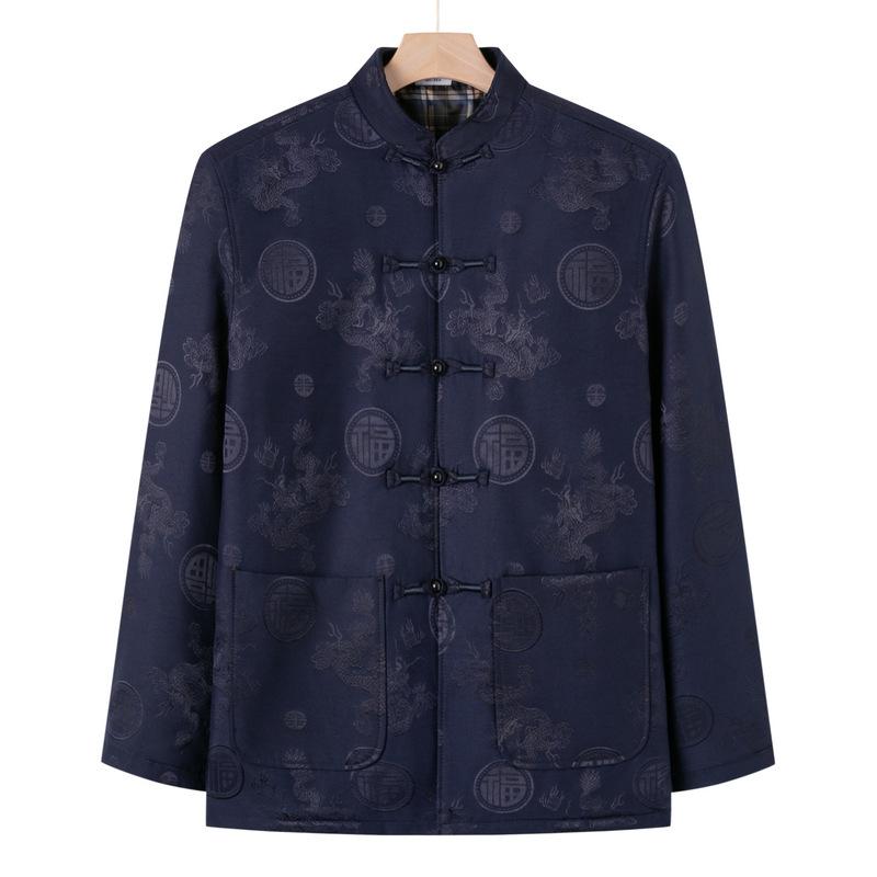 Middle-aged and old father autumn coat Tang clothing men's velvet warm winter cotton-padded jacket year-old 0 elderly clothes grandfather clothing