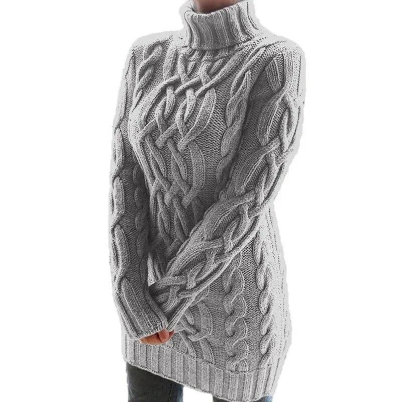 Autunno moda solido vintage manica lunga abbigliamento elegante lavorato a maglia vestito da donna inverno caldo maglione a collo alto abiti 30352