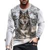 New Tide The Wolf  Pattern European Size long Sleeved T-shirt For Men's Casual Autumn Trend Top Round Neck Tee