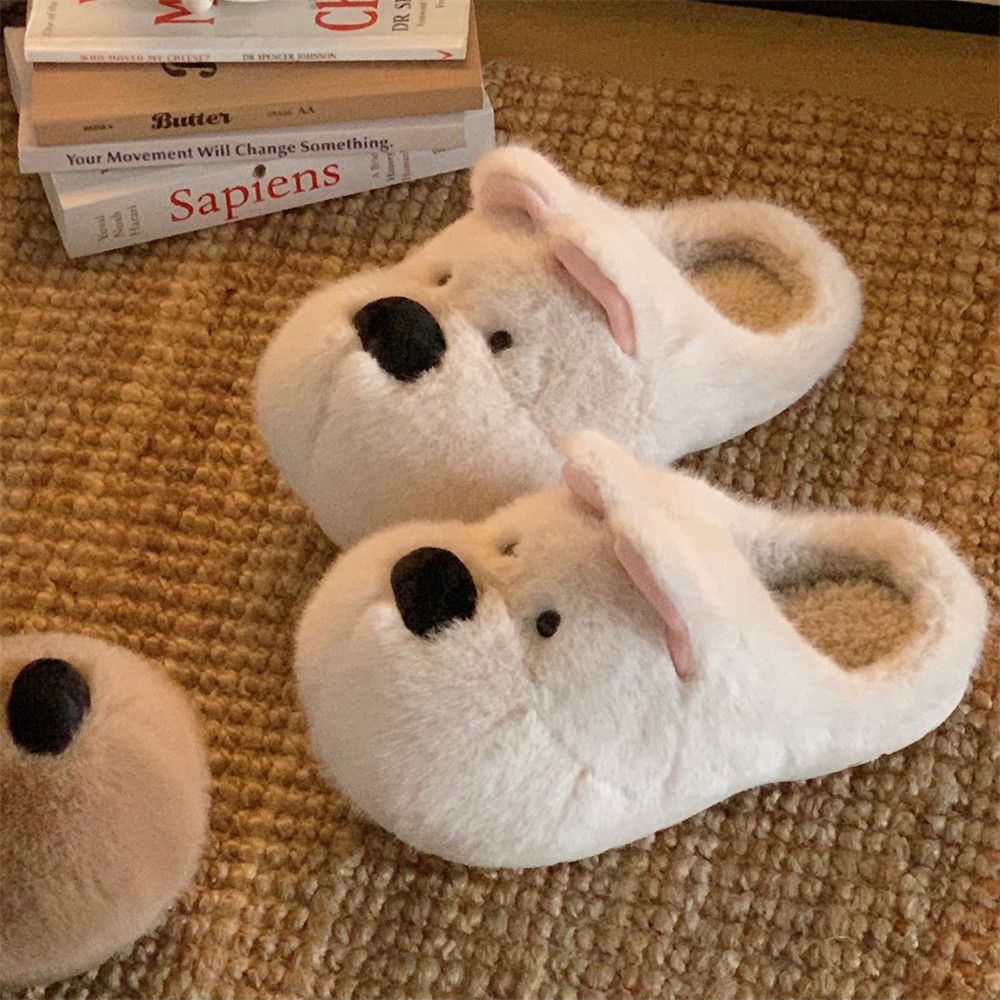 Westie Dog Cotton Slippers Women Winter Anti Slip Couples Plush Slippers Thick Sole Warm Fleece Lined