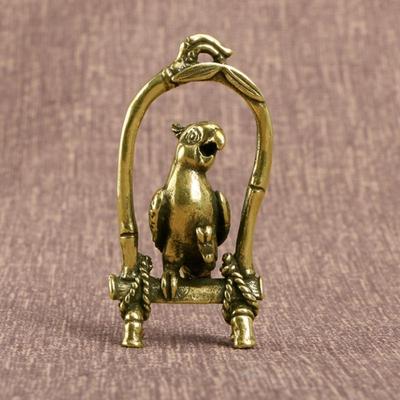 Zwierzę Ptak Brelok Wisiorek Ozdoby Biżuteria Antyczna Miedź Rzemiosło Klatka dla Ptaków Papuga Figurki Miniatury Ozdoby na Biurko Mosiądz