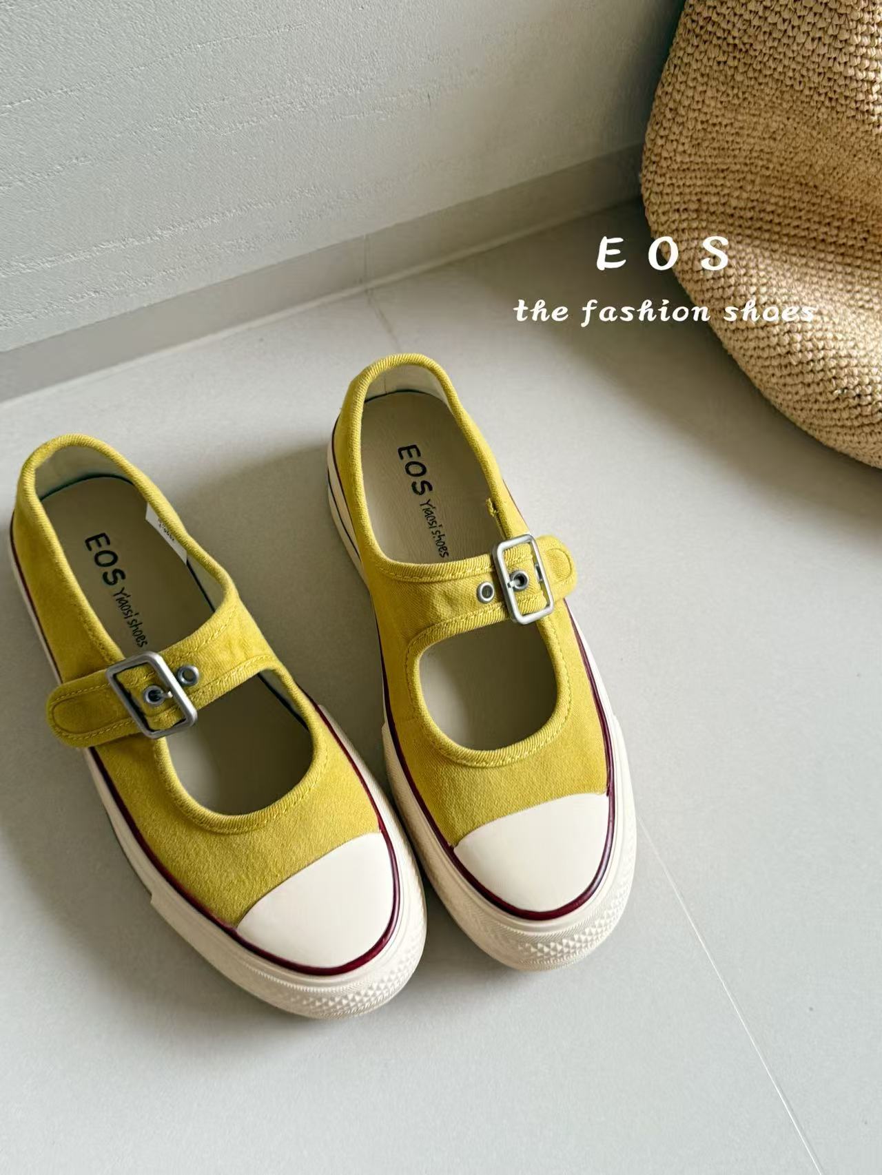 

Lan Cabinet one-pedal thick-soled shallow-mouth Mary Jane shoes women s 2025 summer leisure sports canvas shoes one-word buckle single shoes 35 жёлтый