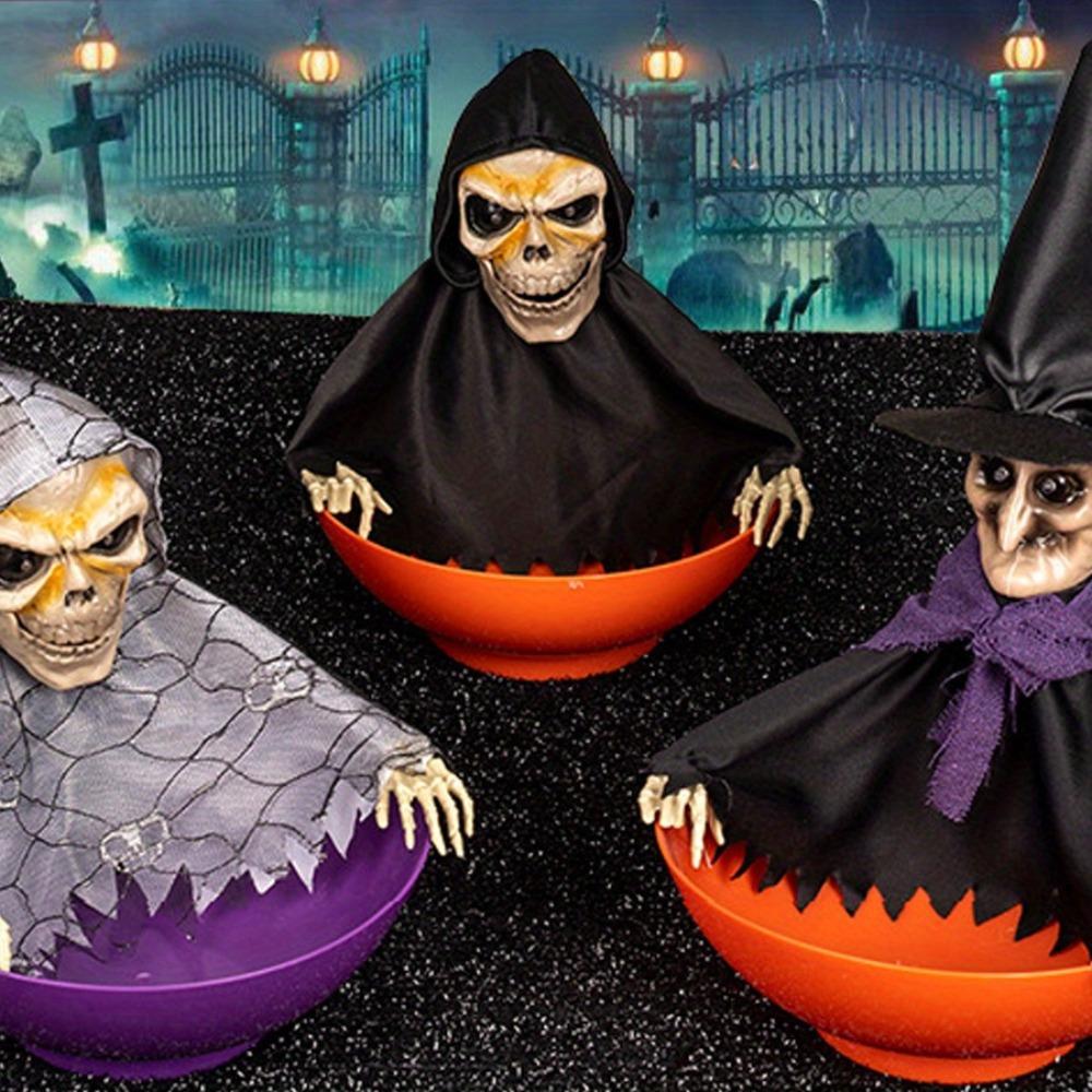 Scary Skeleton Candy Holder with Screaming Skull and Light Up Red Eyes Creepy Motion for Halloween Decoration Moving Skeleton